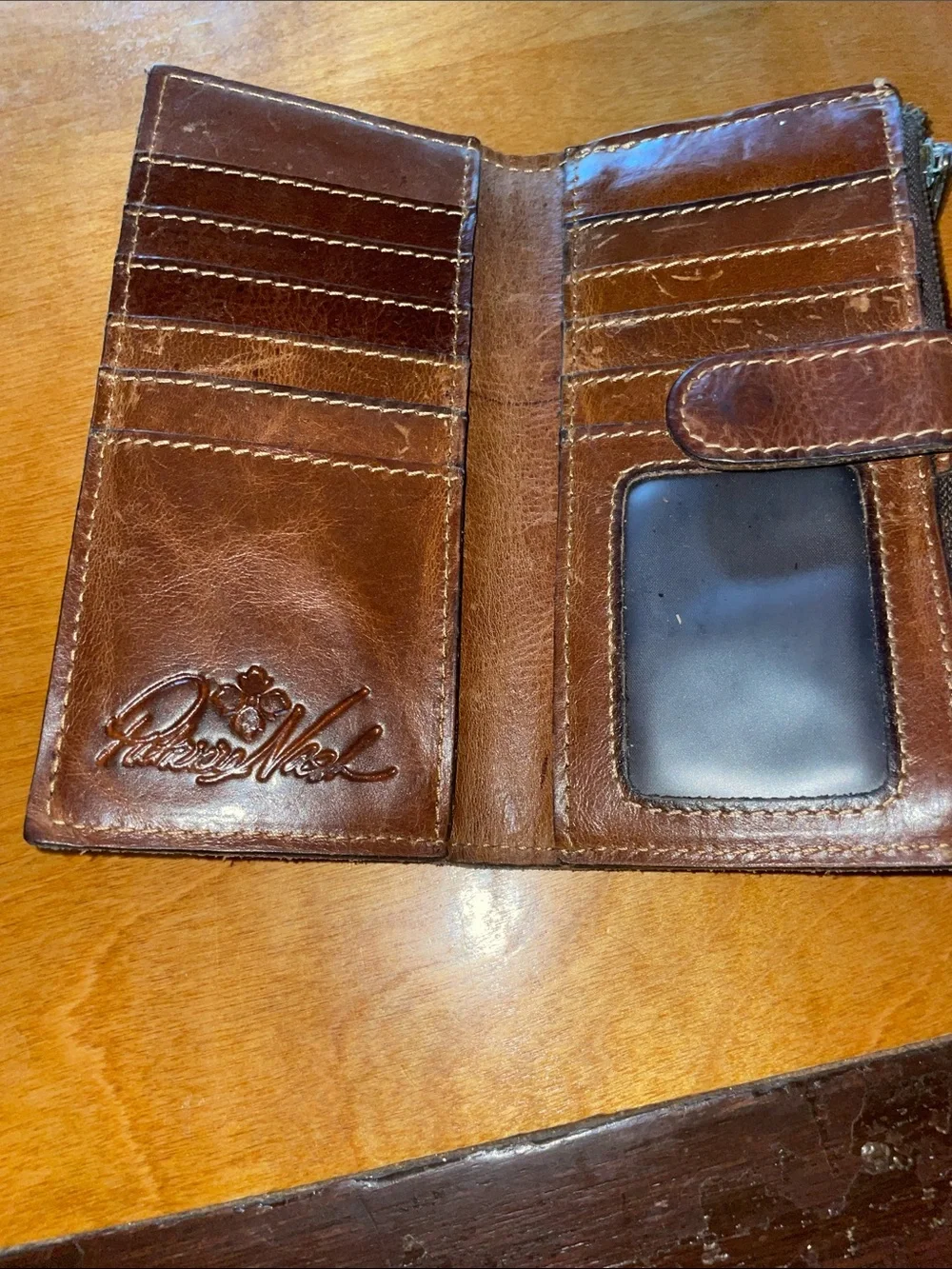 Patricia Nash VINTAGE Floral Multi-Color Leather Wallet with Brown Snap.